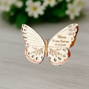 Lembrança de Batismo / Primeira Comunhão / Profissão de Fé / Crisma - Borboleta Rosa Gold Espelhado modelo 3